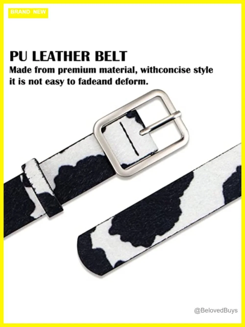 Faux Leather Cow Print Waist Belt for Women Fashion Button Buckle